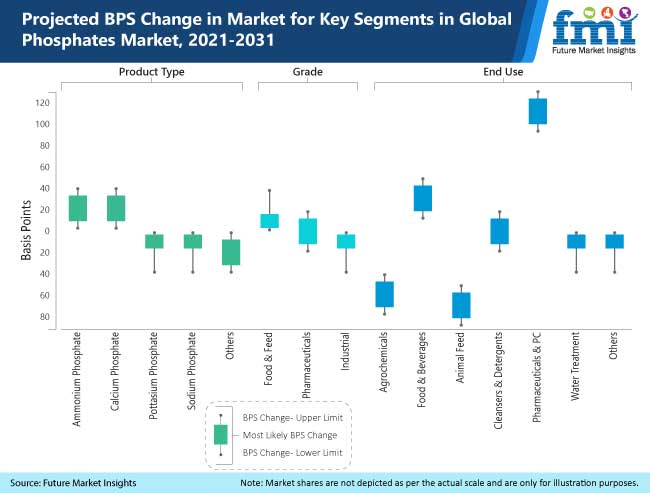 projected bps change in market for key segments in global phosphates market 2021 2031